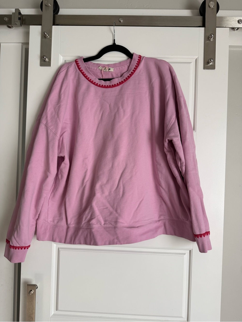 Boden Pink Crewneck Sweater with Red Trim - Womens